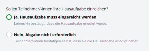 Plattform LP - Hausaufgab einreichen Optionen
