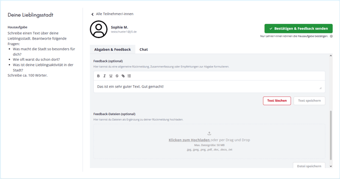Plattform LP Text schreiben oder Feedback hochladen